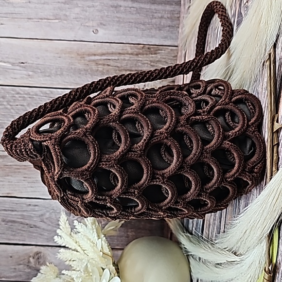 NEW DARK BROWN MACRAME SHOULDER BAG - Picture 3 of 11